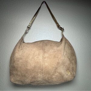 Suede Lauren Ralph Lauren Hobo Shoulder Bag Women Handbag 12.5" X 9 Brown